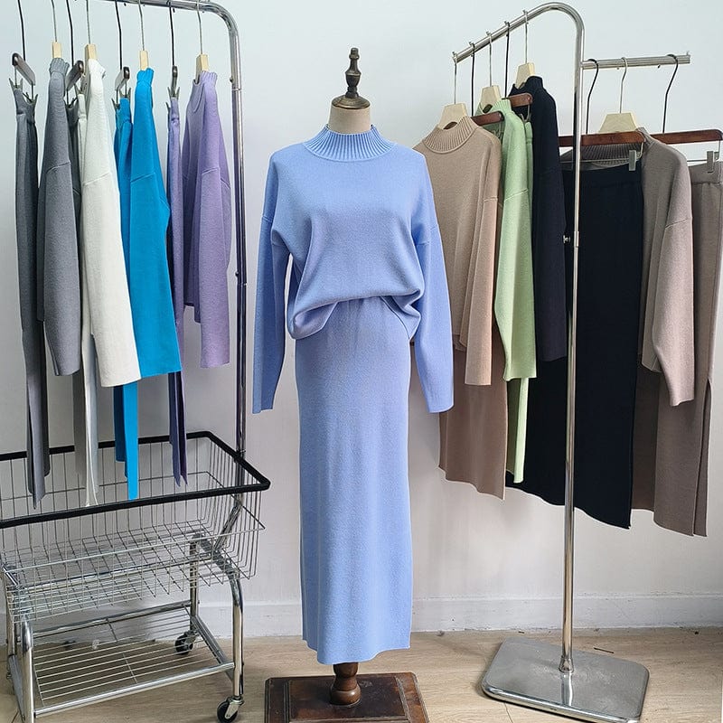 PDEP Women's 2023 Autumn New Casual Loose Fashion Long knitted sweater skirt and top Two Piece Set Wholesale top quality Sweater