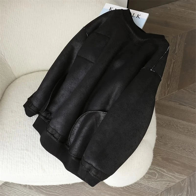 PDUI Women Real Wool Fur Coat Sweater Winter Warm Female Girl Sheep Shearing Jacket Parka OverCoat CT154