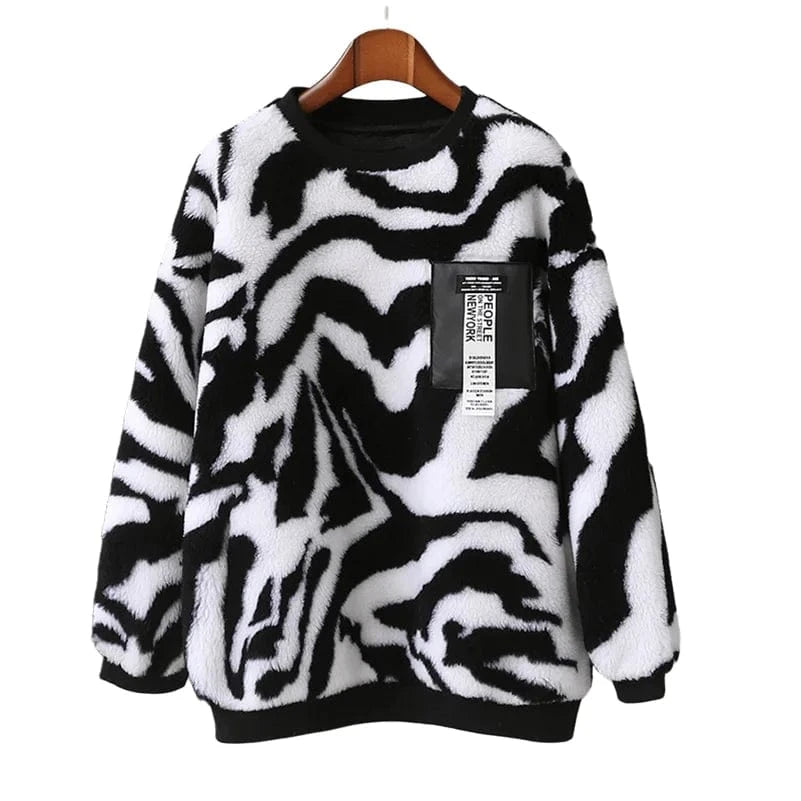 PDUI Women Real Wool Fur Coat Sweater Winter Warm Female Girl Sheep Shearing Jacket Parka OverCoat CT154