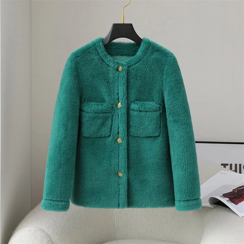 PDUI Women Real Wool Fur Coat Winter Warm Female Girl Sheep Shearing Jacket Parka OverCoat CT146