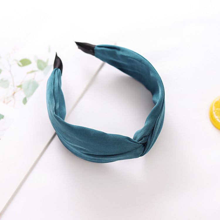 Peacock Blue Wholesale Custom Korea Twill Fabric Plain bow headband Handmade Knot make up headband