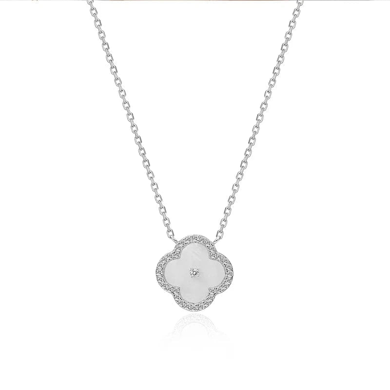 Pendant Necklaces / 40+5cm / Rhodium Plated Wholesale Women jewellery 925 Sterling Silver Four-Leaf Clover Pink Mother of Pearl Pendant S925 Necklace Jewelry