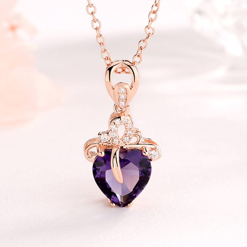 pendant with chain / Purple Drop shipping 14K rose gold color necklace purple heart pendant female gemstone chain jewelry clavicle chalcedony peridot