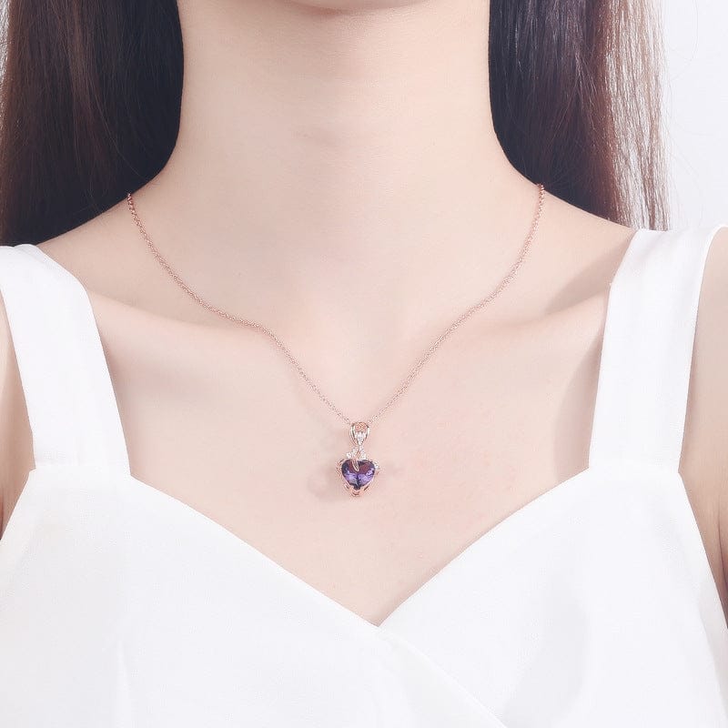 pendant with chain / Purple Drop shipping 14K rose gold color necklace purple heart pendant female gemstone chain jewelry clavicle chalcedony peridot