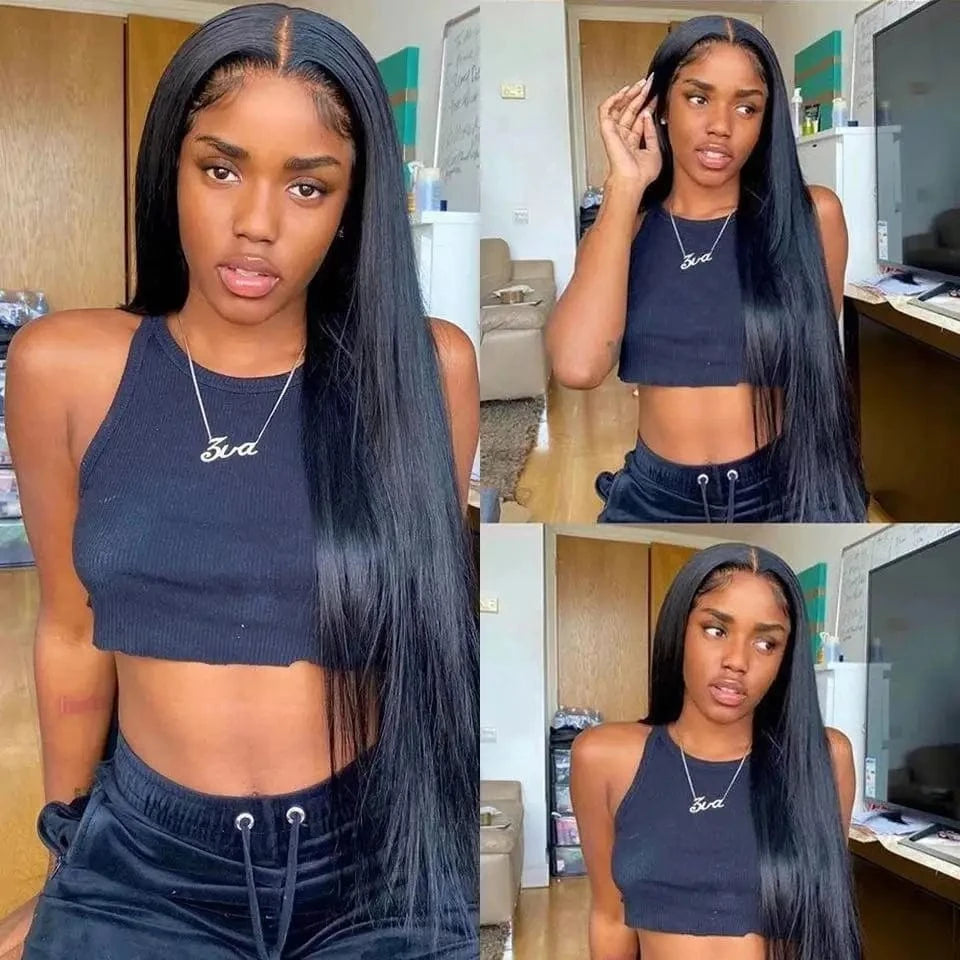 Perruque-Naturel 100% Cheveux Humain Lace Wigs Natural Human Hair Silky Straight Wave Wigs 26inches
