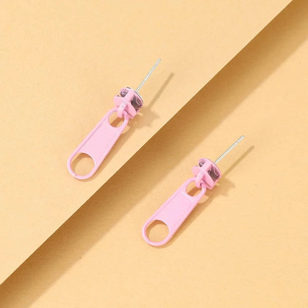 Personality Punk Zipper Head Earrings Handsome Street Minimal Eardrop Spray Paint  Earnail  Female