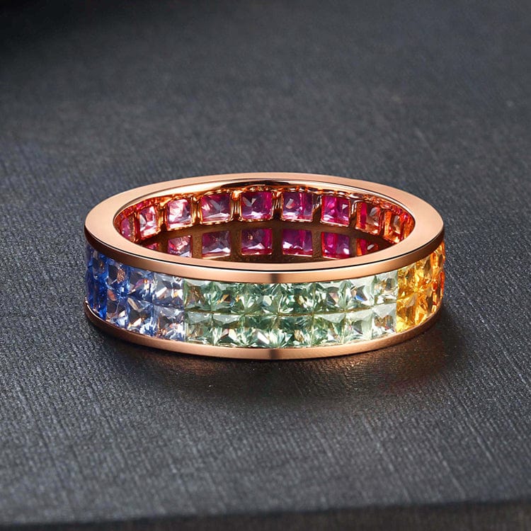 personalized ring natural colored sapphire genuine 18k solid gold charms rainbow princess stone rings