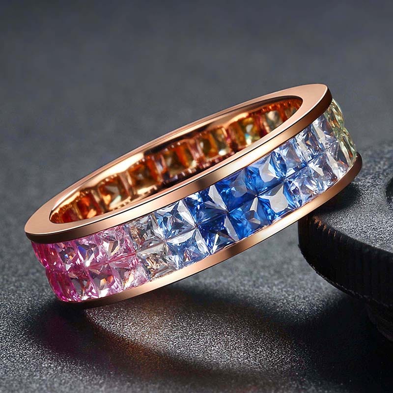 personalized ring natural colored sapphire genuine 18k solid gold charms rainbow princess stone rings