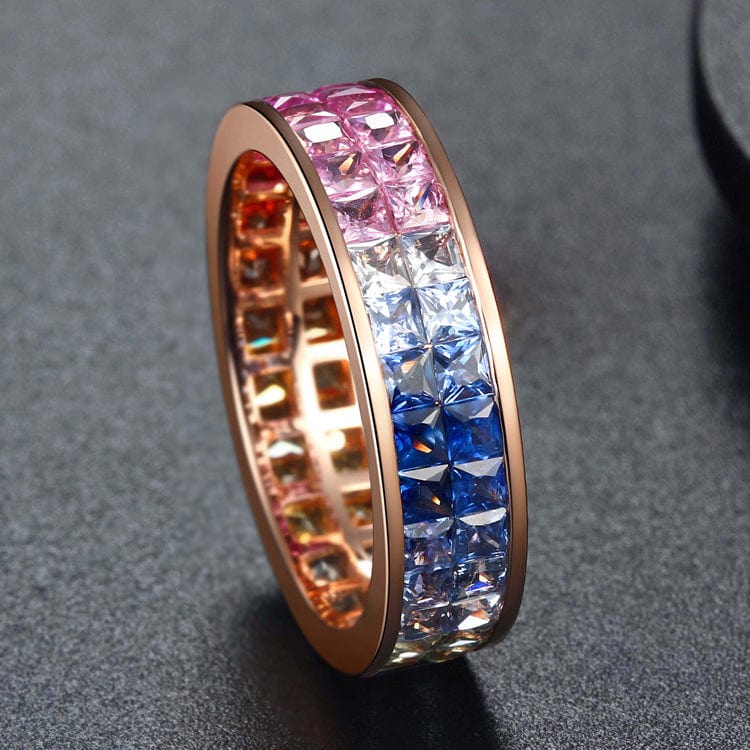 personalized ring natural colored sapphire genuine 18k solid gold charms rainbow princess stone rings