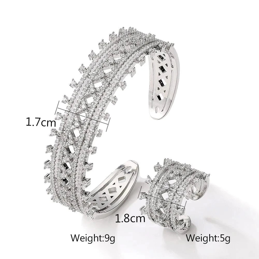 Personalized Vintage hollowed out open ring bracelet two piece set for bridal wedding brides