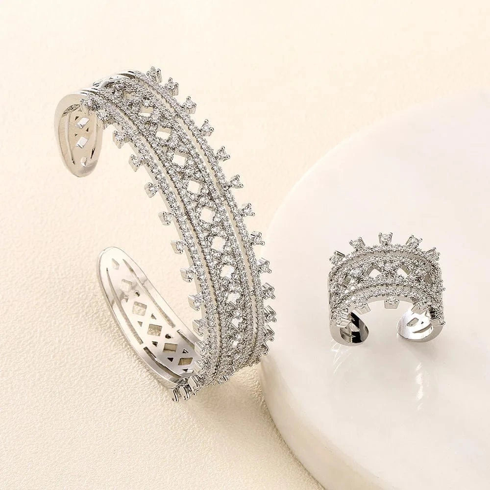 Personalized Vintage hollowed out open ring bracelet two piece set for bridal wedding brides