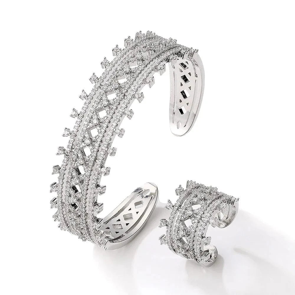 Personalized Vintage hollowed out open ring bracelet two piece set for bridal wedding brides