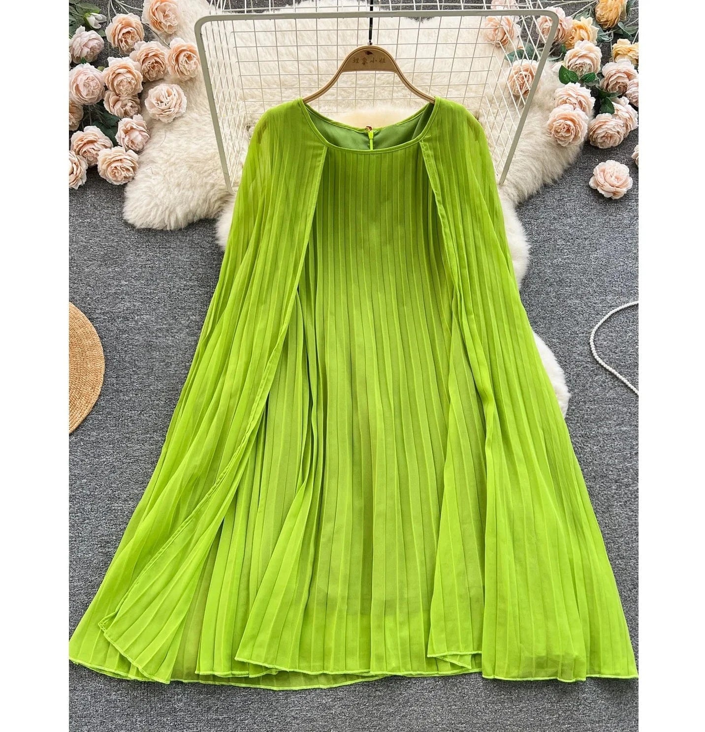 Peter Pan Collar Solid Pleated Dress Autumn Draped High Waist Midi Dress Ladies Elegant Dresses Clothes Women