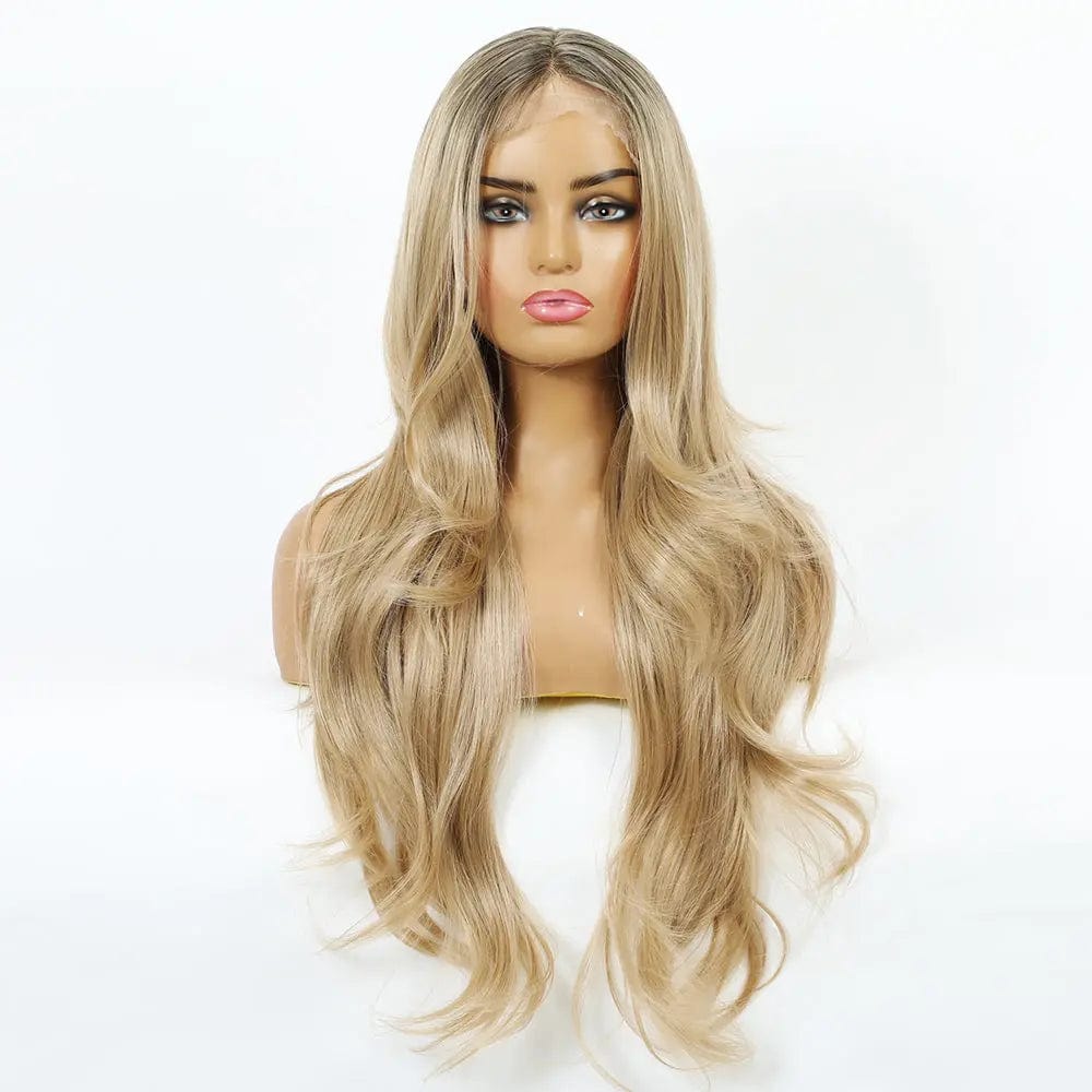 Picture color High Density Fiber Smooth Synthetic Wig Long Wavy Front Lace Synthetic Wigs for Black White Women Blonde