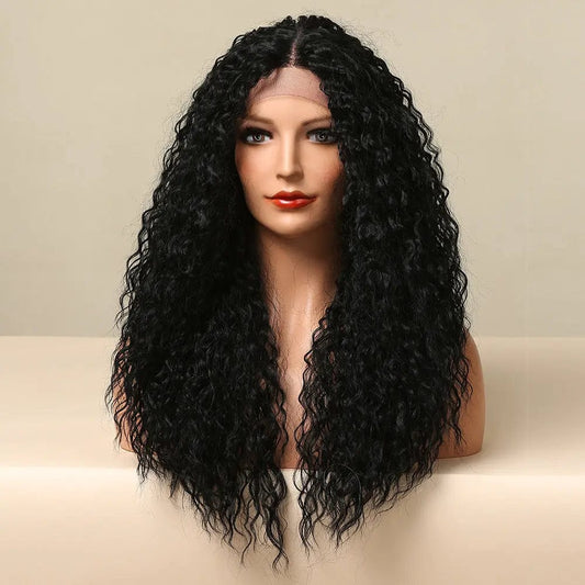 Picture color Medium Long Kinky Curly Lace Front Synthetic Wigs Black Lace Wig for Black Women Heat Resistant Jumbo Wig