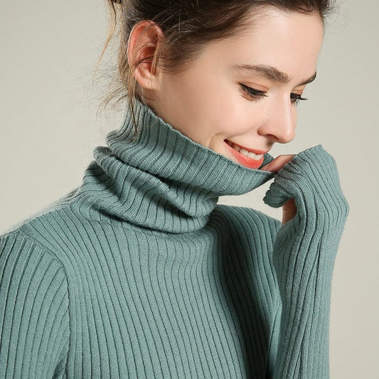 Pile Collar Drawstring Sweater Pullover Short Slim Bottoming Large Size Turtleneck Thick Women