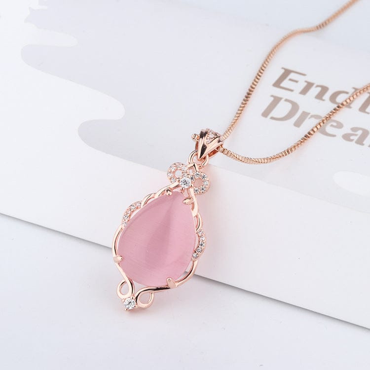 Pink 14K Gold Filled Jade Necklaces Pink Ross Quartz Pendant Jewelry Women Bizuteria Bijoux Chalcedony Naszyjnik Chain Pendant
