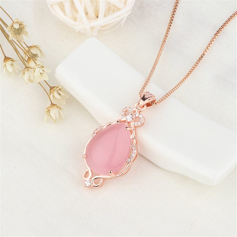 Pink 14K Gold Filled Jade Necklaces Pink Ross Quartz Pendant Jewelry Women Bizuteria Bijoux Chalcedony Naszyjnik Chain Pendant