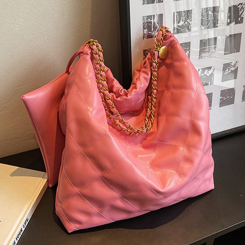 Pink 2022 Designer New Vegan Leather Purse for Ladies Inclined Shoulder Bag Lady Quilted Chains Handbags for Women Luxury Custom Logo