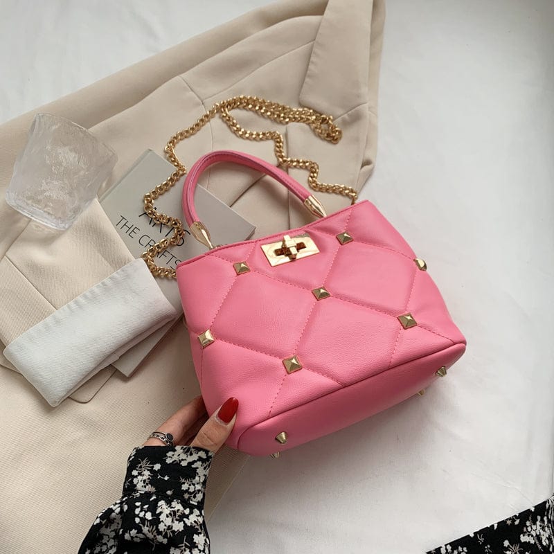 Pink Elegance Chain Strap Shoulder Bags Stud Rivet Luxury Crossbody Purses for Women 2022 Handbag Trends