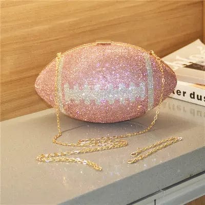 pink EV014 clear stock 20000pcs Rugby Ellipse Ball Clutch Purses for Women Evening Rhinestone Dinner Football Bag