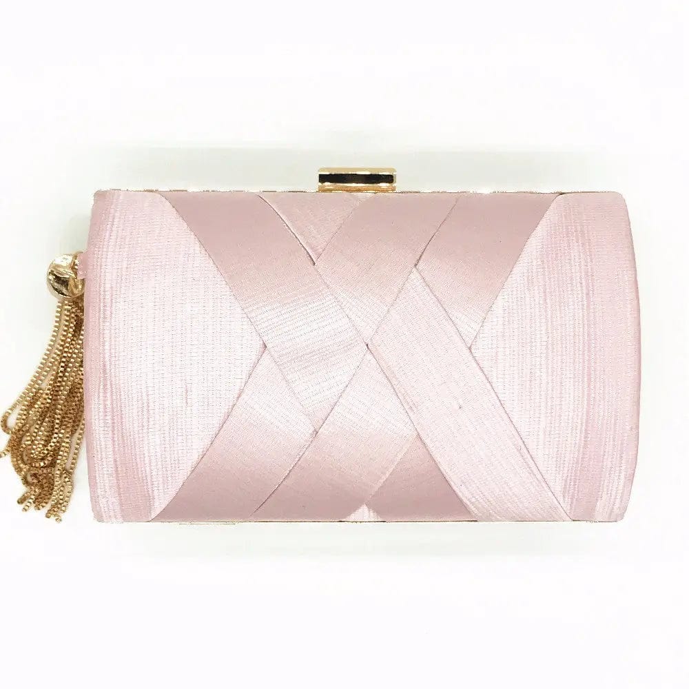 PInk Factory Direct Good Sell Brand New Handmade Weave Evening Bag Tassel Clutch With Satin For Wedding/banquet/party