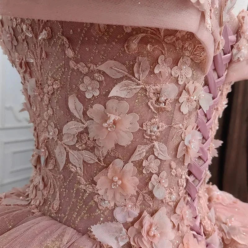Pink Flower Off Shoulder Party Gowns Evening Prom Dresses Jancember 9939-1