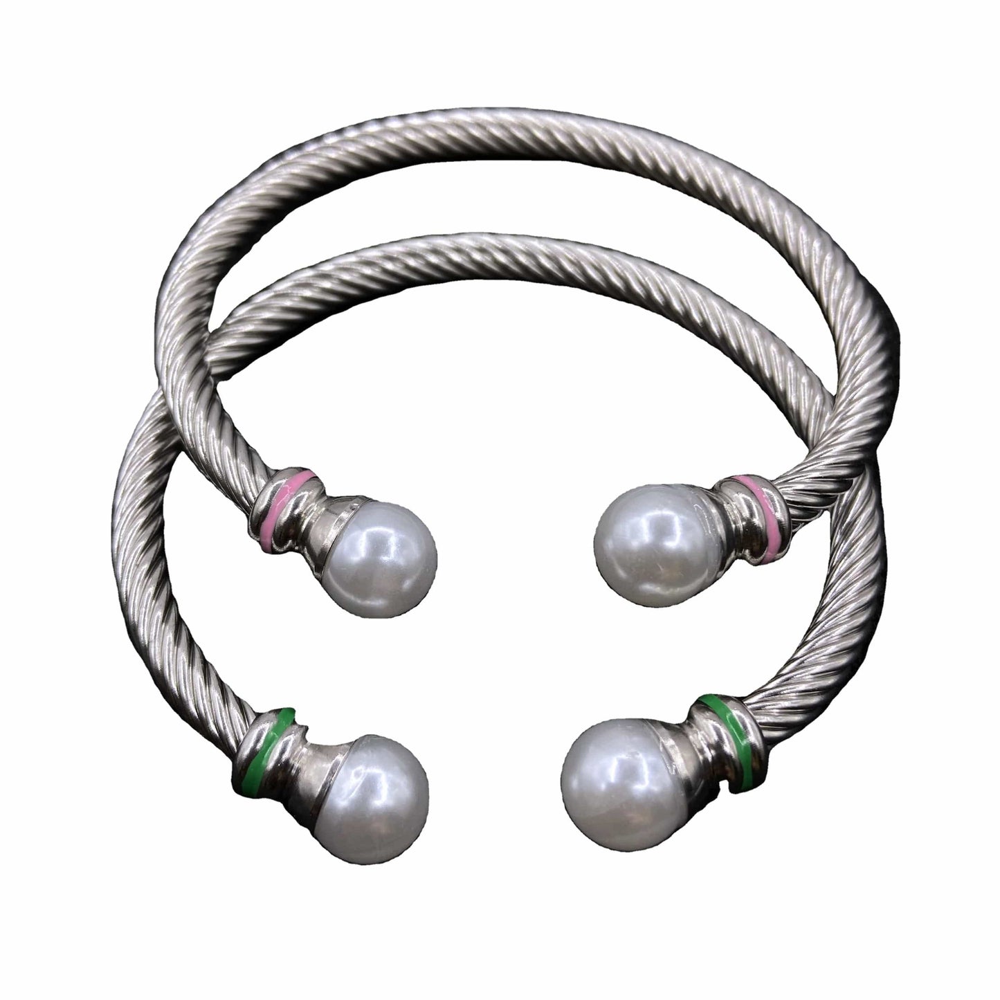 Pink Green Custom Stainless Steel Open Bracelet Single Layers Big Pearl Bangle Women's Jewelry Gift