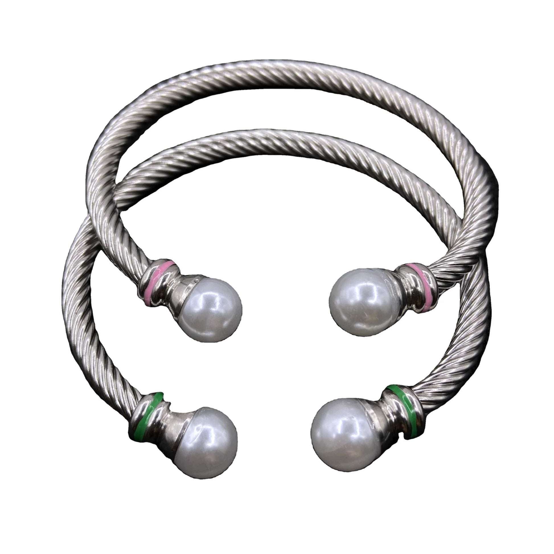 Pink Green Custom Stainless Steel Open Bracelet Single Layers Big Pearl Bangle Women's Jewelry Gift