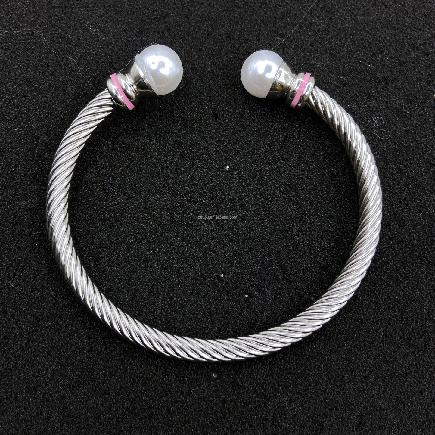 Pink Green Custom Stainless Steel Open Bracelet Single Layers Big Pearl Bangle Women's Jewelry Gift