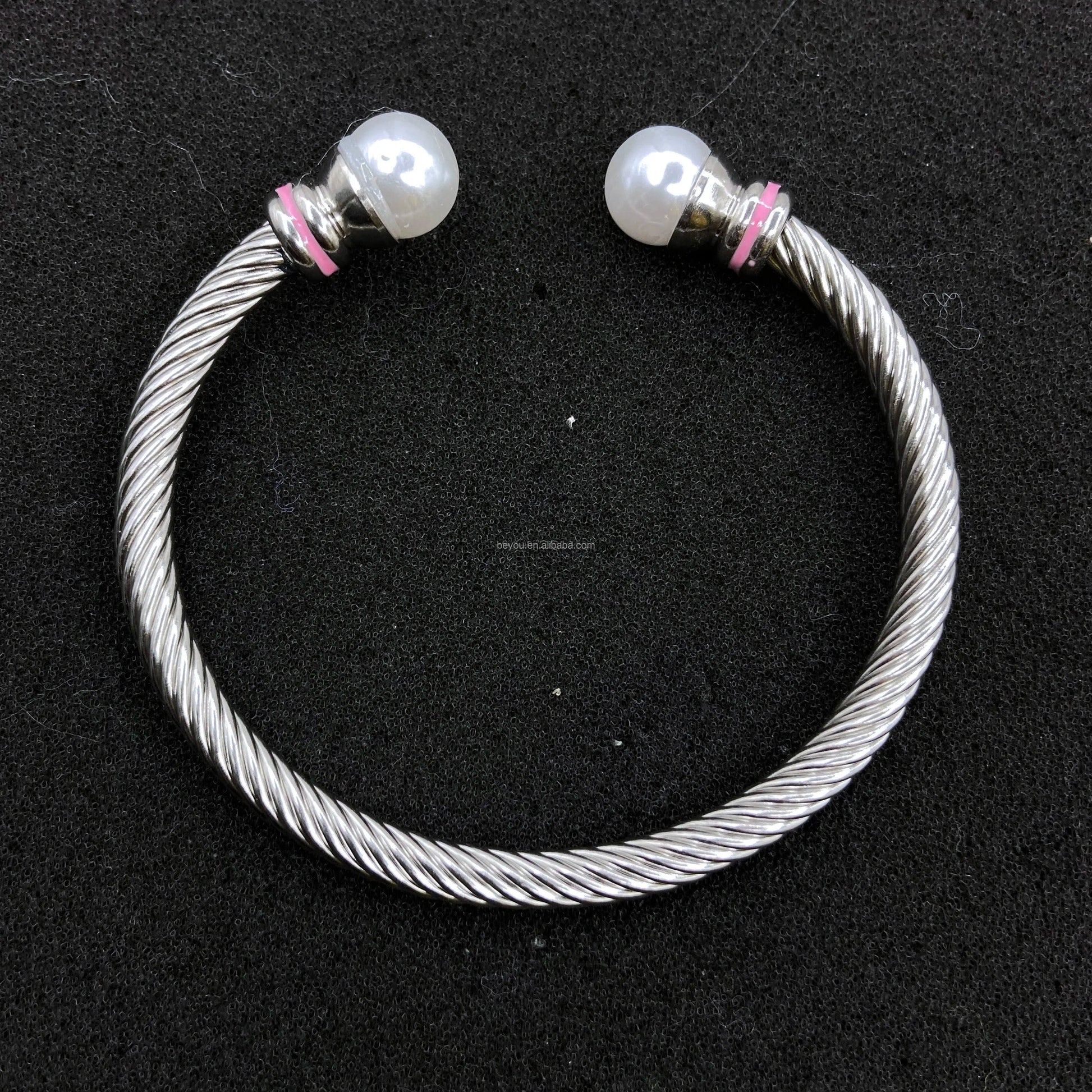 Pink Green Custom Stainless Steel Open Bracelet Single Layers Big Pearl Bangle Women's Jewelry Gift