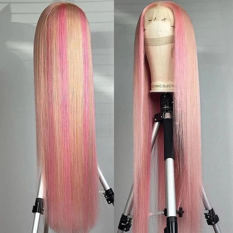 pink highlight 12a hd lace frontal wig virgin human hair rose pink straight wig 100%  pink Brazilian hd lace front wigs