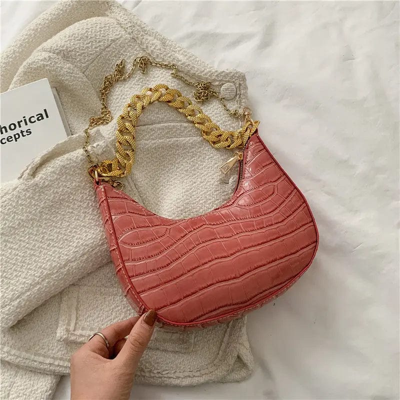 pink M453 Brand Designer Crocodile Pattern Women's Crossbody Bag Fashion Chain Messenger Bag Small Hobos Lady Shoulder Bag