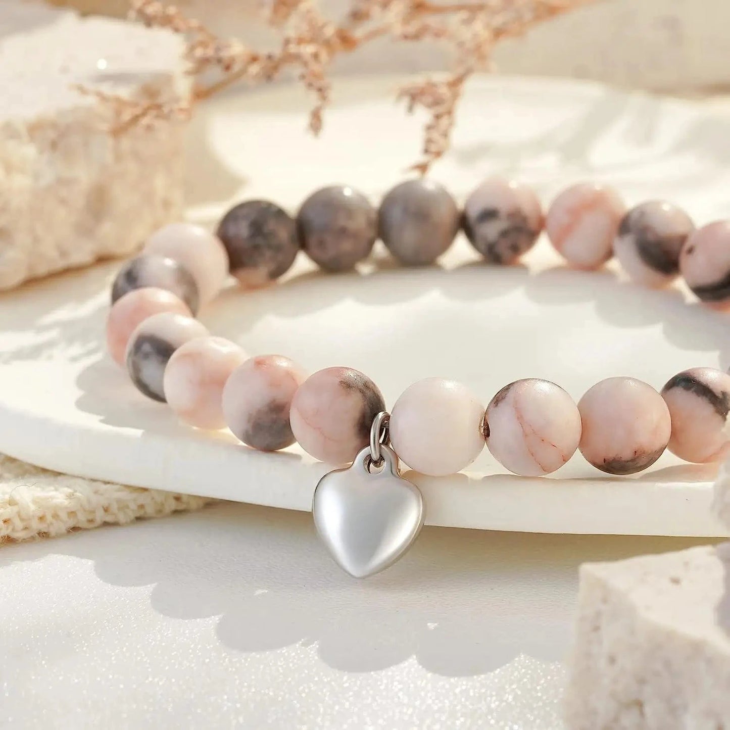 Pink natural stone heart bracelet Christmas birthday gift for Mom Gift mom grandmother Boyfriend mother