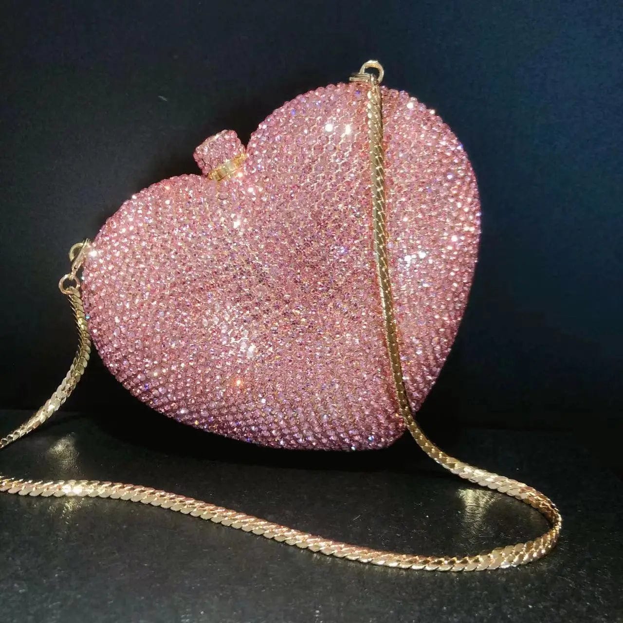 pink Original Factory Luxury Clutches Evening bags Pink Heart Rhinestone Bag Heart Shape Purse Crystal Handbag Party bags Women