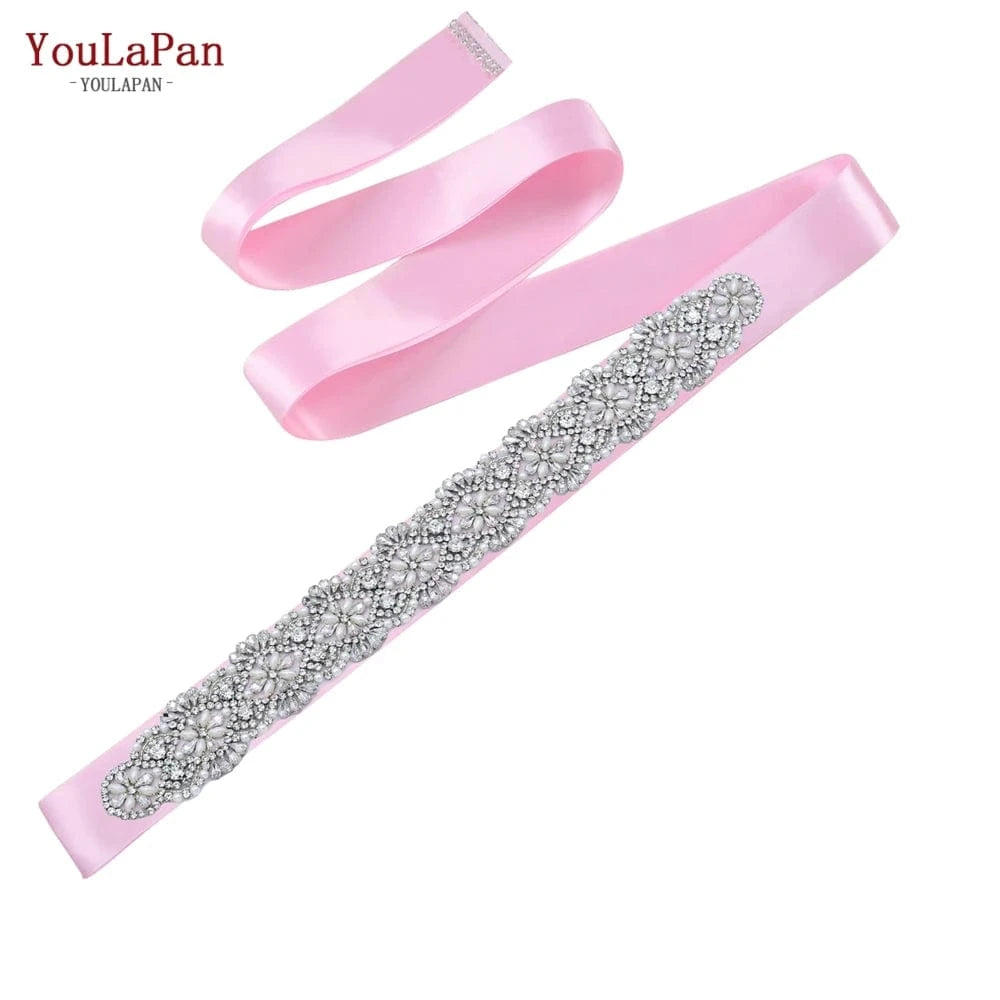 Pink Ribbon YouLaPan S04C Rhinestone Party Dress Belt Luxury Bridal Sash Ribbon For Ladies Evening Dress Bridal Jewelry Belt