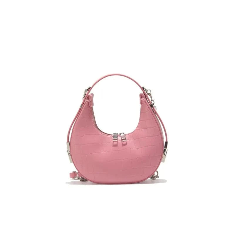 pink Summer fashion no label handbags crocodile PU pink crossbody bag hot selling custom half moon handbags