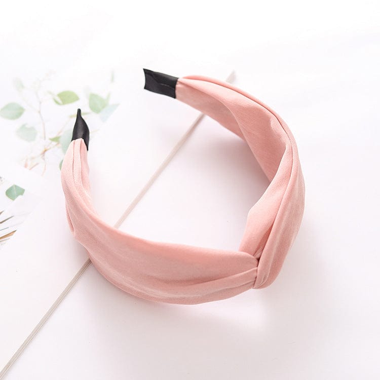 pink Wholesale Custom Korea Twill Fabric Plain bow headband Handmade Knot make up headband