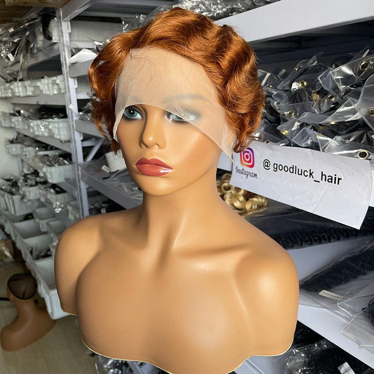 pixie cut / side part brown Goodluck Summer Hot Sale Short Pixie Cut Transparent Lace Wig Human Hair Cheap Short Pixie Wigs For Black Women Perruque Naturel