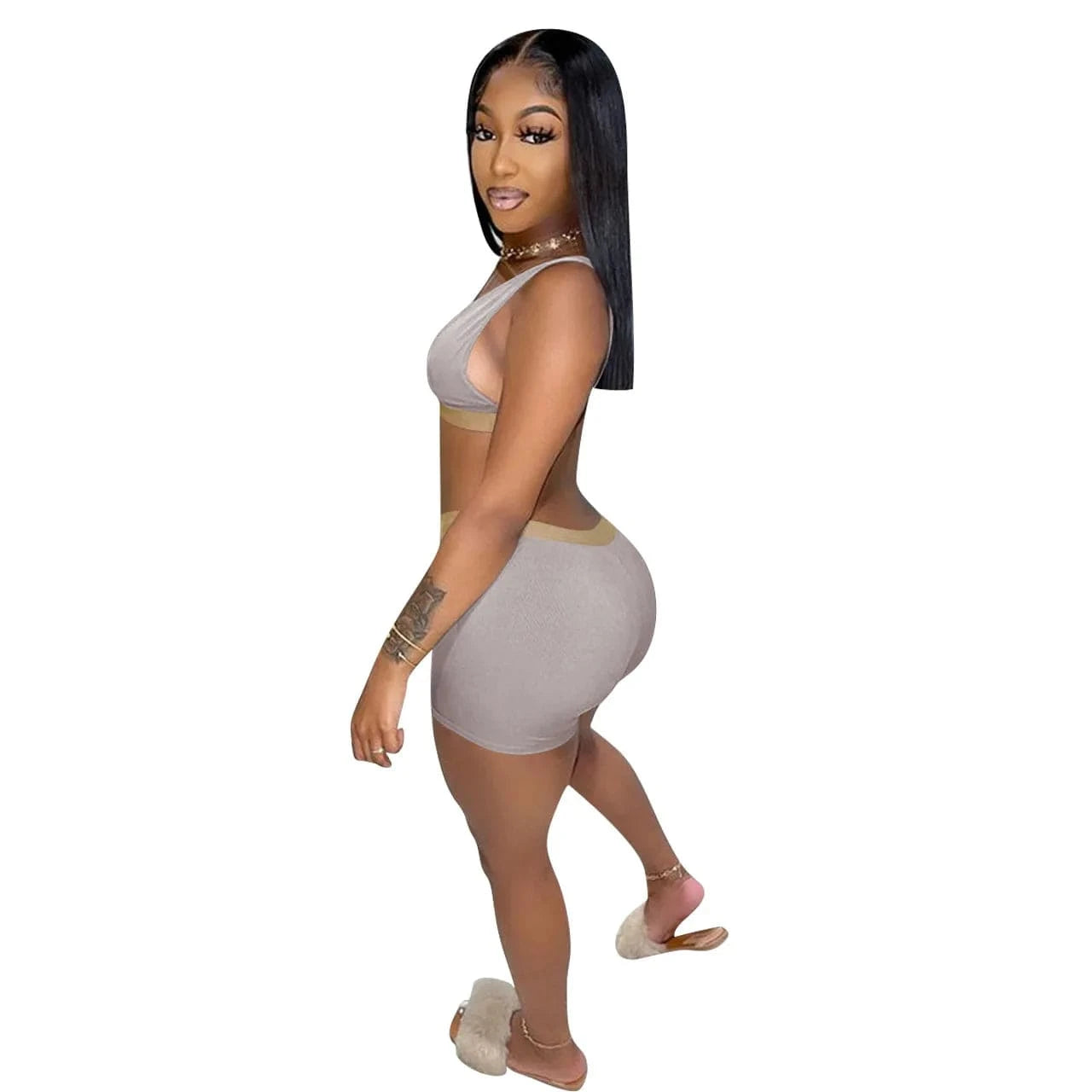 Plain Crop Top and Shorts Summer Set Women Matching Set Nude Two Pieces Top and Shorts Suit 2 Piece Womens Biker Shorts Set