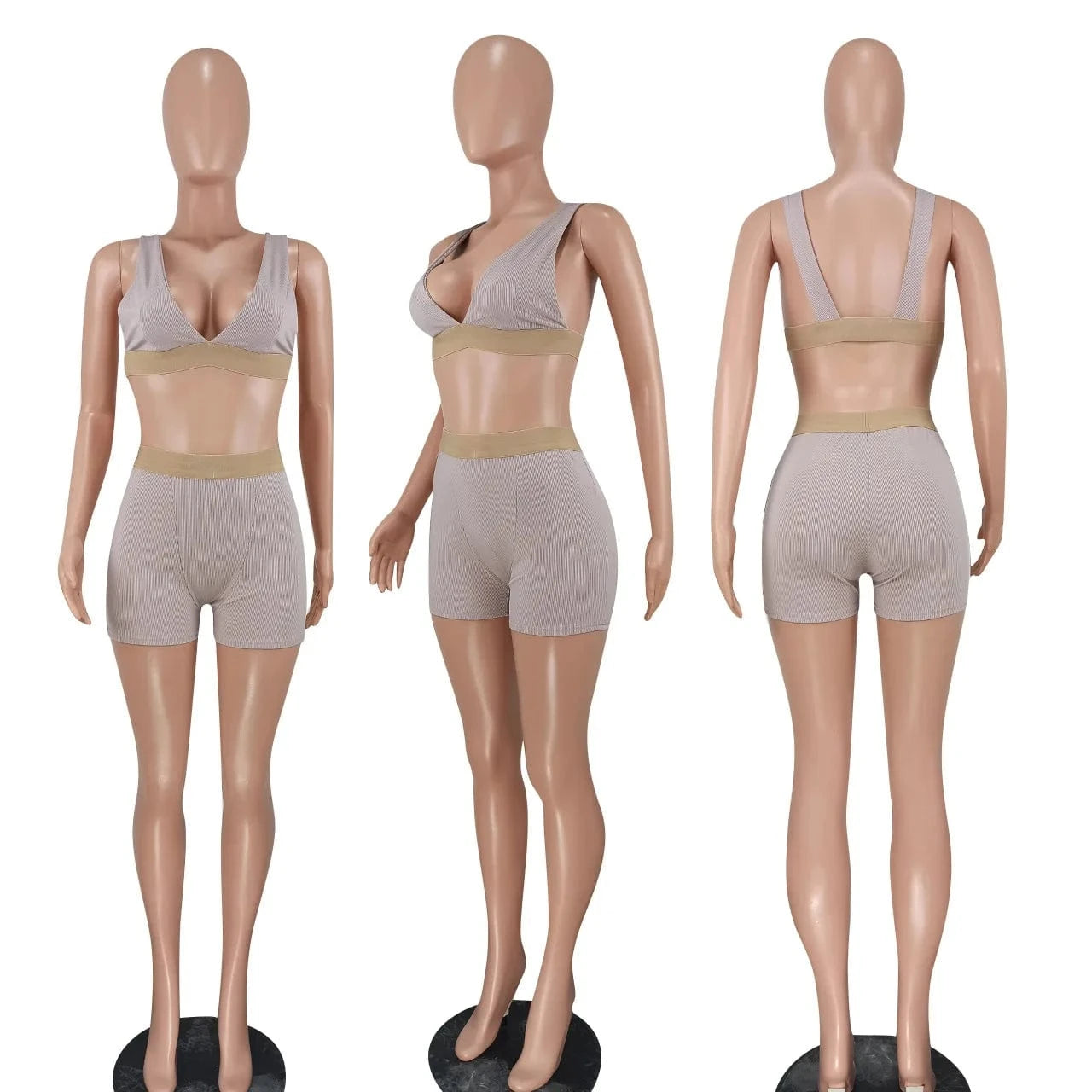 Plain Crop Top and Shorts Summer Set Women Matching Set Nude Two Pieces Top and Shorts Suit 2 Piece Womens Biker Shorts Set