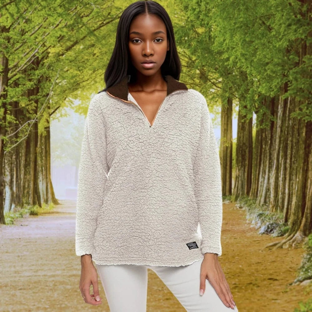 Plain Dyed / 2 XL / Beige D0702DW11 High Quality Breathable Plus Size Women's Furry Hoodies Long Sleeve Blouse For Women Sehe Fashion