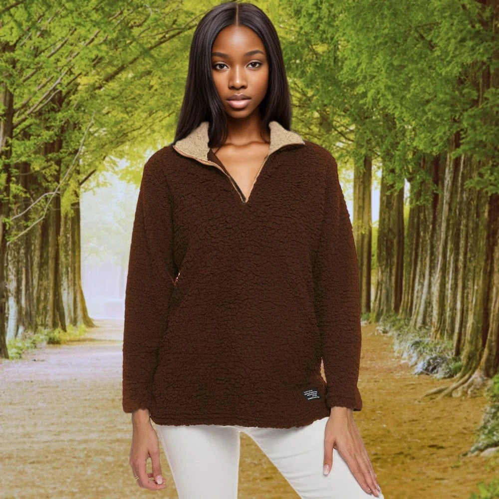 Plain Dyed / 2 XL / Coffee D0702DW11 High Quality Breathable Plus Size Women's Furry Hoodies Long Sleeve Blouse For Women Sehe Fashion