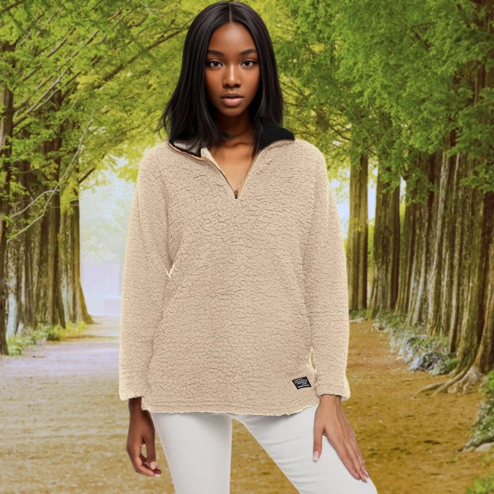 Plain Dyed / 2 XL / Khaki D0702DW11 High Quality Breathable Plus Size Women's Furry Hoodies Long Sleeve Blouse For Women Sehe Fashion