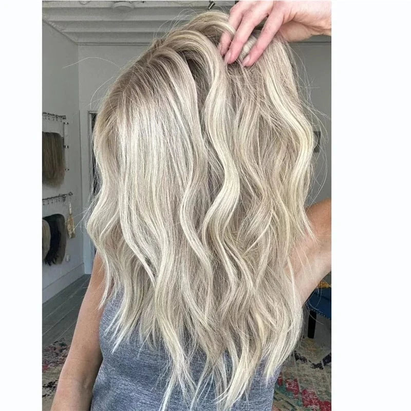 Platinum Blonde Highlight Human Hair Wig Glueless Natural Looking European Hair Lace Frontal Wig Double Drawn HD Lace Front Wig