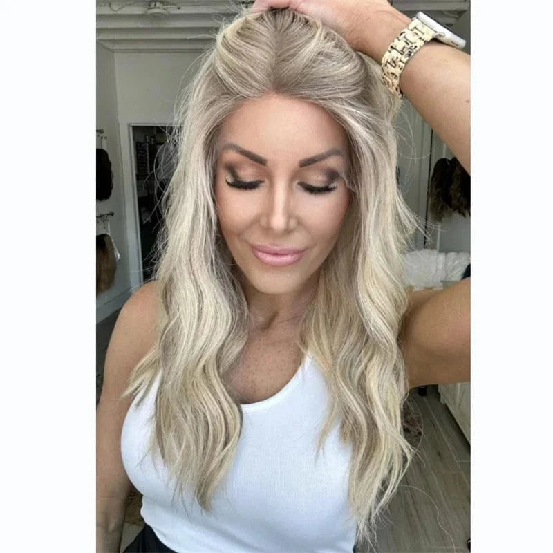 Platinum Blonde Highlight Human Hair Wig Glueless Natural Looking European Hair Lace Frontal Wig Double Drawn HD Lace Front Wig