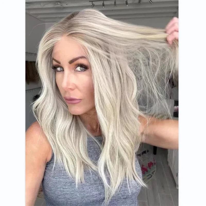 Platinum Blonde Highlight Human Hair Wig Glueless Natural Looking European Hair Lace Frontal Wig Double Drawn HD Lace Front Wig