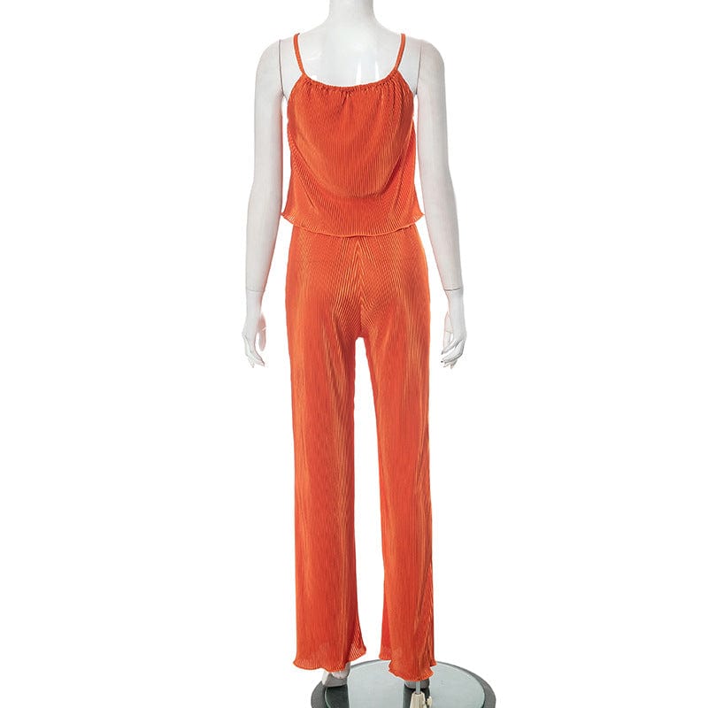 Pleated Set 2 Piece Woman Outfits Summer Solid Color Boho Flared Pants Set Women Two Piece Set Crop Top and Pants Pleated