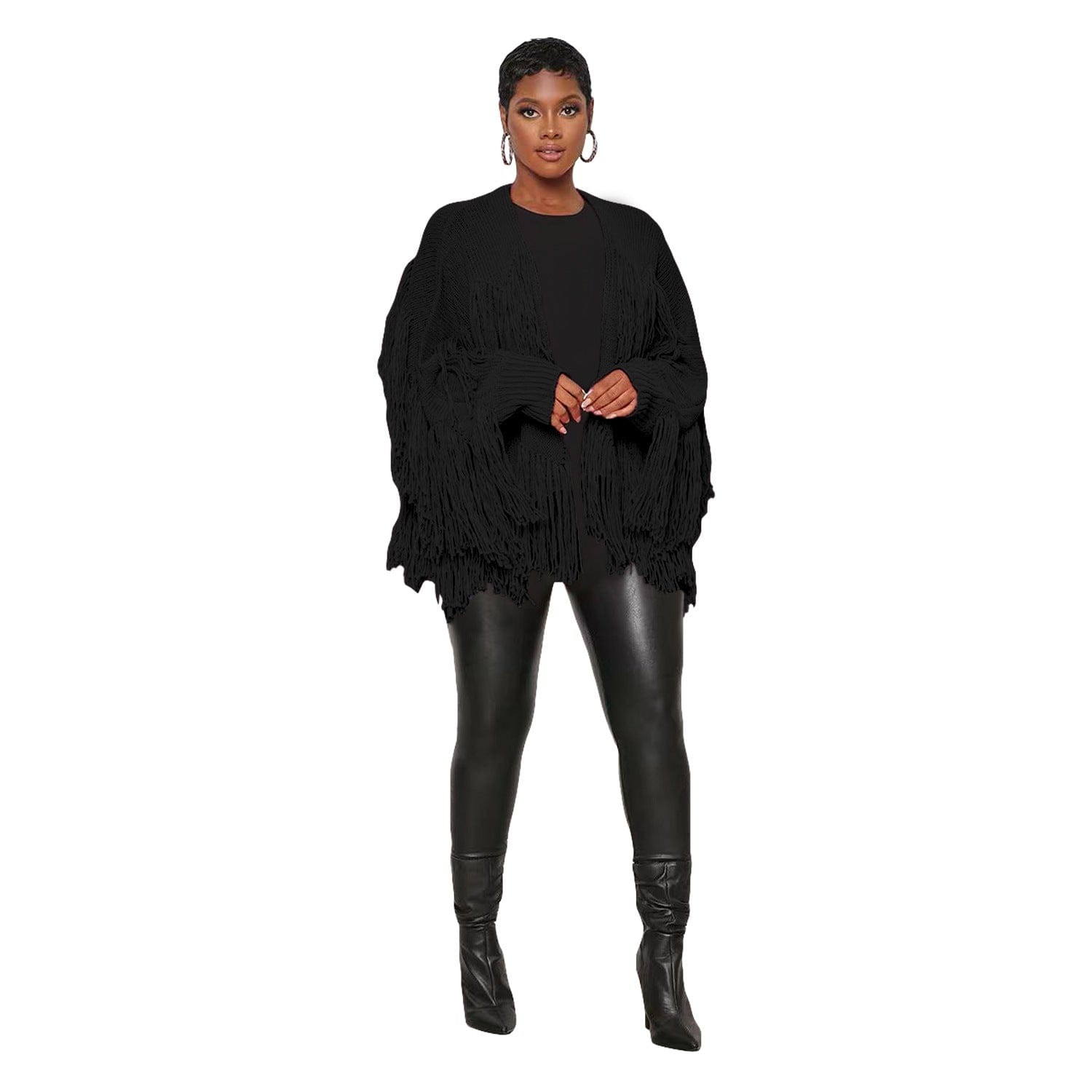 pls contact us to get better price / black C1103TA82 New Design Autumn Casual Solid Color Tassel Cardigans For Women Sehe Fashion