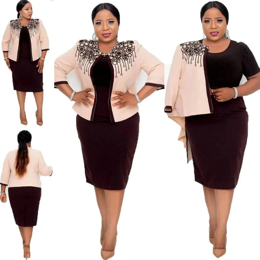Plus size elegant suit women lady office church skirt and coat suits for ladies formal